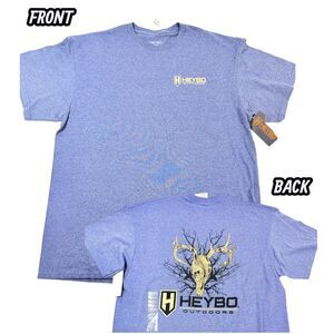 Heybo Men's Large T-Shirt Blue Bone Deer Skull Graphic Short Sleeve Outdoor New